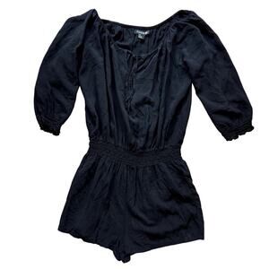 Peasant Blouse Romper with Shorts and 3/4 Sleeves Black Women's Size Small
